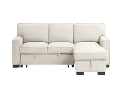 Ella 86.5"W Beige Fabric Reversible Sleeper Sectional with Storage Chaise Drop-Down Table 2 Cup Holders and 2USB Ports