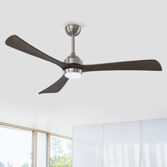 62" 3PCS Solid Wood Blades Ceiling Fan with Lights Remote Control,Quiet DC Motor 3 Blade Ceiling Fans 6 Speed Levels,Reversible Ceiling Fan,for Patio Living Room,Bedroom,Office,Indoor.(Stain nickel )