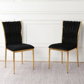 Modern simple black velvet dining chair, family bedroom stool back student table chair, gold-plated metal chair legs, suitable for dining room kitchen bedroom (set of 2)