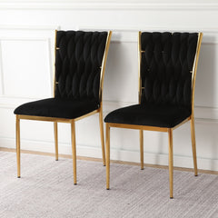 Modern simple black velvet dining chair, family bedroom stool back student table chair, gold-plated metal chair legs, suitable for dining room kitchen bedroom (set of 2)