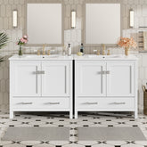 72" White Bathroom Vanity with Ceramic Sink, Soft-Close Doors, Double Storage Shelves & Divided Drawer – Modern Bathroom Cabinet with Ample Storage