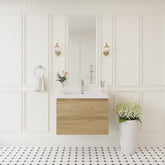 30" Floating Bathroom Vanity with Sink, Wall-Mounted Storage Cabinet with Solid Surface Top Basin and Soft Close Drawers Fully Assembled, Natural Oak 24V11-30NO-W1920P385475