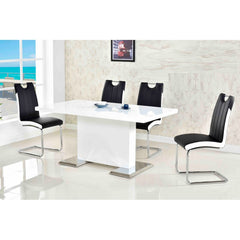 Dining Chair Set of 2, Faux Leather Upholstered Kitchen Side Chair with Metal Legs, Black/White