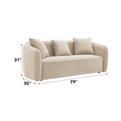 Keith Beige Chenille Sofa with 3 Matching Color Toss Pillows