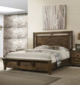 1pc Rustic Industrial Style Brown Finish King Size Panel Bed w Built in Bench Footboard Solid Wood Wooden Bedroom Furniture