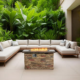 42" Propane Gas Fire Pit Table, 50000 BTU Rectangular Concrete Fire Pit for Outside Patio Deck Garden Backyard - beigie multi