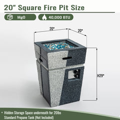 20" Propane Gas Fire Pit Table, 40000 BTU Square Concrete Fire Pit for Outside Patio Deck Garden Backyard-Light Grey-Blue