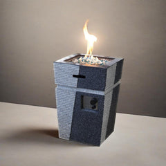 20" Propane Gas Fire Pit Table, 40000 BTU Square Concrete Fire Pit for Outside Patio Deck Garden Backyard-Light Grey-Blue