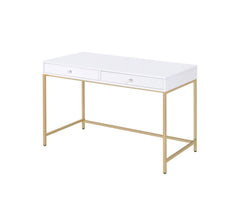 Ottey White High Gloss & Gold Finish Vanity Desk