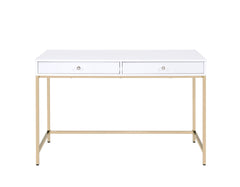 Ottey White High Gloss & Gold Finish Vanity Desk
