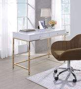 Ottey White High Gloss & Gold Finish Vanity Desk