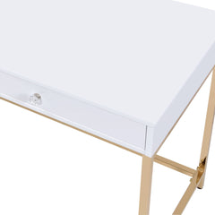 Ottey White High Gloss & Gold Finish Vanity Desk