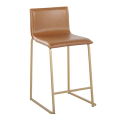 Mara 26" Contemporary Counter Stool in Gold Metal and Camel Faux Leather by LumiSource - Set of 2