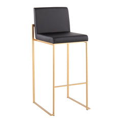 Fuji 30" Contemporary High Back Barstool in Gold Steel and Black Faux Leather by LumiSource - Set of 3