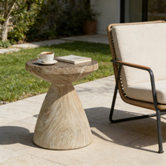 Cement Outdoor End Tables for Patio, GardenAccent Table Faux Terrazzo Accent Table, Modern Small Round Side Tablefor Outside, Tree Stump Garden Stool DrumTable indoor and Outdoor