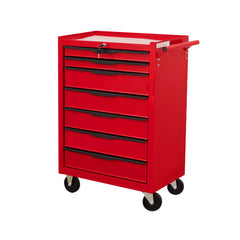 7-Drawer Rolling Tool Chest Cabinet, Large Capacity Metal Tool Box with Wheels and Cylinder Locking, Roll Around Storage Organizer Tool Cart for Garage, Warehouse, Work Shop - Red