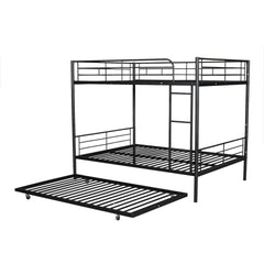 Full Over Full Metal Bunk Bed with Trundle, Black