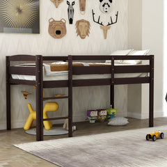 Twin Wood Loft Bed Low Loft Beds with Ladder,Twin,Espresso(OLD SKU :WF286816AAP)