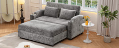 61.6" Pull Out Sofa Bed Modern Chenille Convertible Loveseat Sofa with Adjsutable Backrest, 2 Pillows, Cup Holders, USB Ports for Living Room, Apartment , Gray