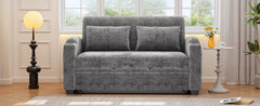61.6" Pull Out Sofa Bed Modern Chenille Convertible Loveseat Sofa with Adjsutable Backrest, 2 Pillows, Cup Holders, USB Ports for Living Room, Apartment , Gray