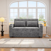 61.6" Pull Out Sofa Bed Modern Chenille Convertible Loveseat Sofa with Adjsutable Backrest, 2 Pillows, Cup Holders, USB Ports for Living Room, Apartment , Gray