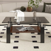 Rectangle Coffee Table, Tempered Glass Tabletop with MDF Layer, Modern Table for Living Room , Gray Glass