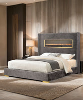 Contemporary Style Gray Color 1pc Eastern King Size Bed Upholstered Fabric Bedroom Furniture Beautiful Platform Bedframe