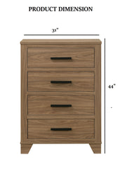 Transitional Style 1pc Chest Four Drawers Black Bar Handles Walnut Finish Bedroom Furniture
