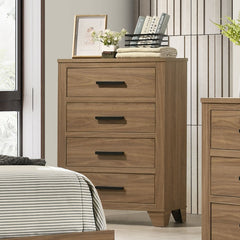 Transitional Style 1pc Chest Four Drawers Black Bar Handles Walnut Finish Bedroom Furniture