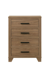 Transitional Style 1pc Chest Four Drawers Black Bar Handles Walnut Finish Bedroom Furniture