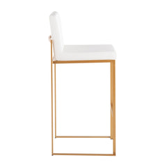 Fuji Contemporary High Back Barstool in Gold Steel and White Faux Leather by LumiSource - Set of 2