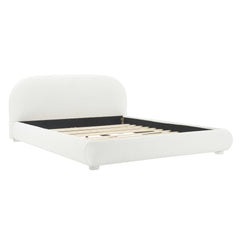 Cream Style Fabric Upholstered Bed, Simple Modern Bedroom Double Bed,Queen