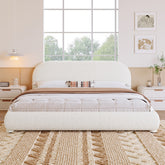 Cream Style Fabric Upholstered Bed, Simple Modern Bedroom Double Bed,Queen