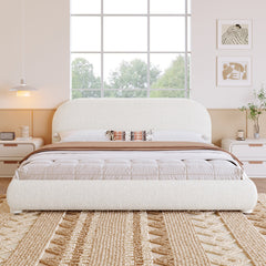 Cream Style Fabric Upholstered Bed, Simple Modern Bedroom Double Bed,Queen