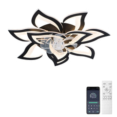 Modern Ceiling Fan with Lights Remote Control, 10 PCS Blades ,32" Black Ceiling Fan with Light, 6 Speeds 3 Light Color Low Profile Flush Mount Ceiling Fan for Kitchen Bedroom