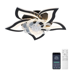 5 PCS Blades Ceiling Fan with Lights Remote Control, 24" Black, 6 Speeds 3 Light Color Low Profile Flush Mount Ceiling Fan for Kitchen Bedroom