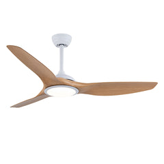 52 Inch ABS Blades Ceiling Fan With Light Kit ( LED Light Source),DC 6 Speed ,Remote Control,Adjustable Height Ceiling Fan for Patio Living Room, Bedroom,Office,Indoor.(( Matte White + Natural Wood)