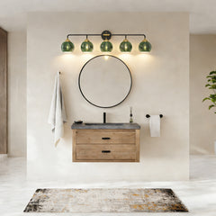 5-Light Bathroom Light Fixtures((Does Not Include Light Bulbs), Modern Vanity Lights with Glass Shade, Vintage Light Fixture Bathroom Over Mirror Wall Lights for Kitchen Dinning Room Bedro--Black+GOLD