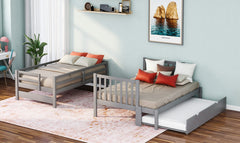 Twin over Full Bunk Bed with Twin Size Trundle (Gray)(OLD SKU :LT000025AAE-1)
