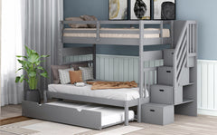 Twin over Full Bunk Bed with Twin Size Trundle (Gray)(OLD SKU :LT000025AAE-1)