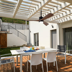 42" ABS Blades Outdoor Ceiling Fan with LED Light Remote Control,Quiet DC Motor 6 Speed Levels,Adjust Height( 3 PCS Rod) Reversible Ceiling Fan, for Outdoor Use .(Matte Black+Wood)