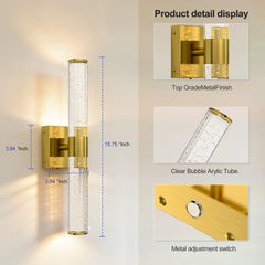 2 PCS LED Bathroom Vanity Lights Bathroom Light Fixtures Over Mirror,3000K Natural Warm Light, Modern Wall Sconce for Bedroom,Living Room,Hallway,Gold
