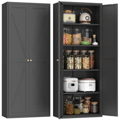 2 Doors Metal Storage Cabinet Kitchen Pantry Cabinet With Adjustable Shelves Tall Steel Cabinet Locker For Kitchen, Living Room, Dining Room And Office