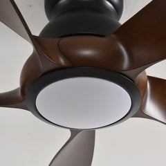 56 Inch 5 PCS ABS Blades Ceiling Fan With Light Kit 3 Color LED Light Source, DC 6 Speed ,Remote Control Ceiling Fan for Patio Living Room, Bedroom, Office,Indoor.(( Matte Black + Wood color)