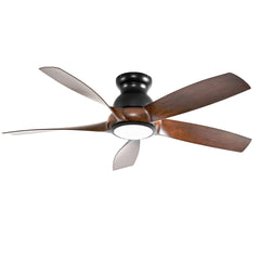 56 Inch 5 PCS ABS Blades Ceiling Fan With Light Kit 3 Color LED Light Source, DC 6 Speed ,Remote Control Ceiling Fan for Patio Living Room, Bedroom, Office,Indoor.(( Matte Black + Wood color)