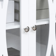 HOMCOM Sideboard, Buffet Cabinet with 3 Tempered Glass Doors, Arc Pattern and Adjustable Storage Shelf, Credenza, White