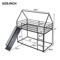 Twin over Twin House Bunk Bed with Ladder and Slide,Black