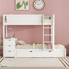 Twin-Over-Twin Bunk Bed with Twin size Trundle, Storage and Desk, White(OLD SKU:LT000363AAK)