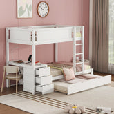 Twin-Over-Twin Bunk Bed with Twin size Trundle, Storage and Desk, White(OLD SKU:LT000363AAK)