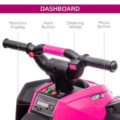 Aosom 12V Kids ATV Quad Car with Forward & Backward Function, Four Wheeler for Kids with Wear-Resistant Wheels, Music, Electric Ride-on ATV for Toddlers Ages 3-5 Years Old, Pink